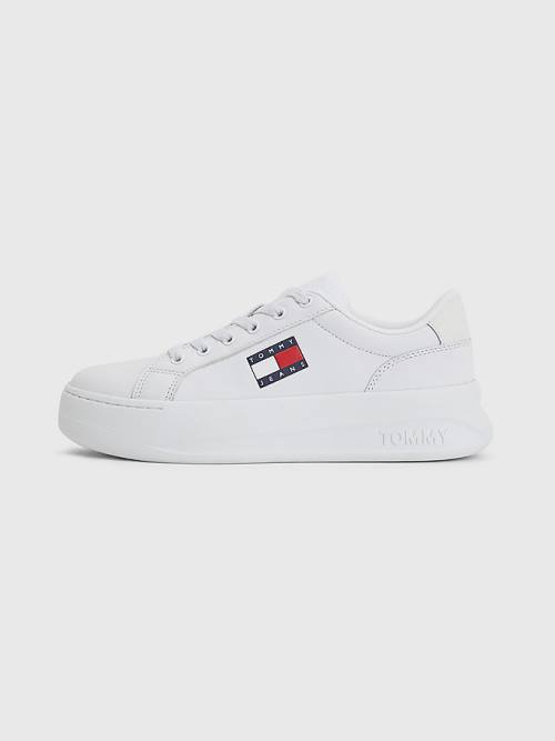 Tommy Hilfiger Deri Flatform Spor Ayakkabı Kadın Beyaz | TH978MVE