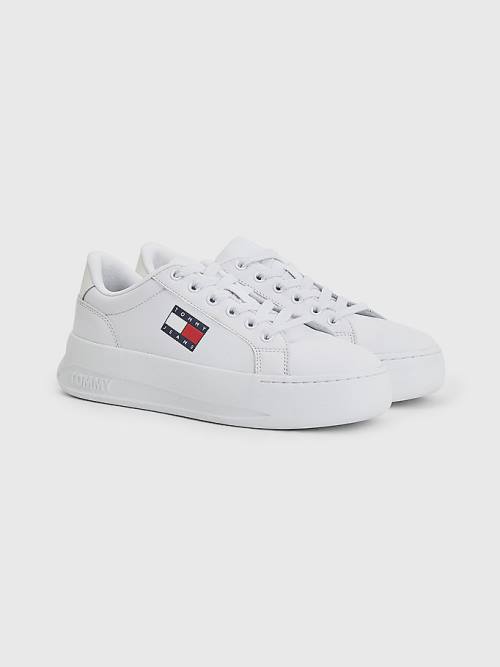 Tommy Hilfiger Deri Flatform Spor Ayakkabı Kadın Beyaz | TH978MVE