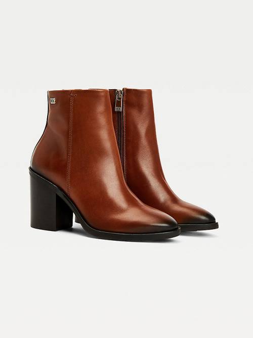 Tommy Hilfiger Deri High Heel Ankle Bot Kadın Kahverengi | TH429IMG