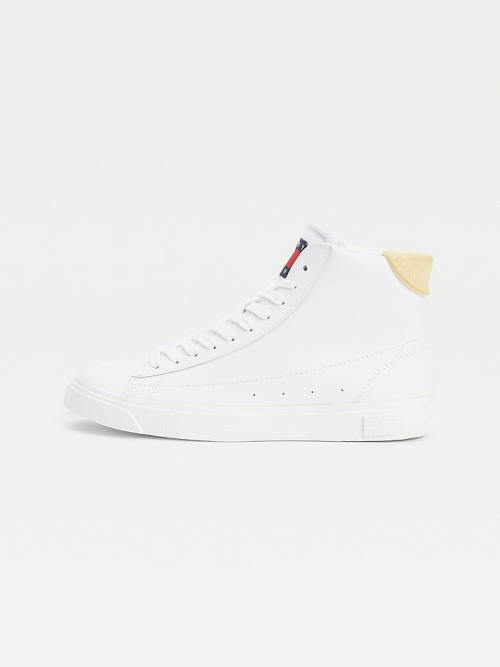 Tommy Hilfiger Deri High-Top Spor Ayakkabı Kadın Sarı | TH249WVY