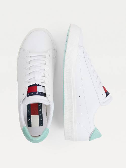 Tommy Hilfiger Deri Low-Top Spor Ayakkabı Kadın Yeşil | TH806THK