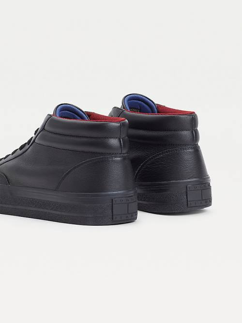 Tommy Hilfiger Deri Mid Cut Cut Cut Skate Spor Ayakkabı Erkek Siyah | TH524KRZ