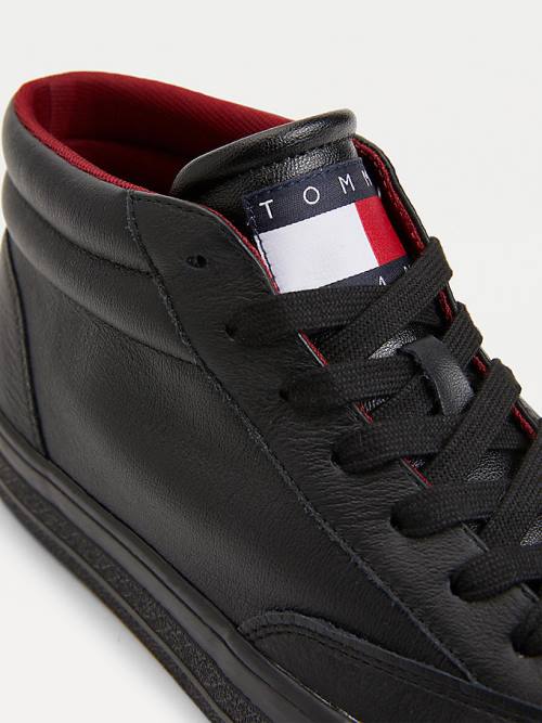 Tommy Hilfiger Deri Mid Cut Cut Cut Skate Spor Ayakkabı Erkek Siyah | TH524KRZ