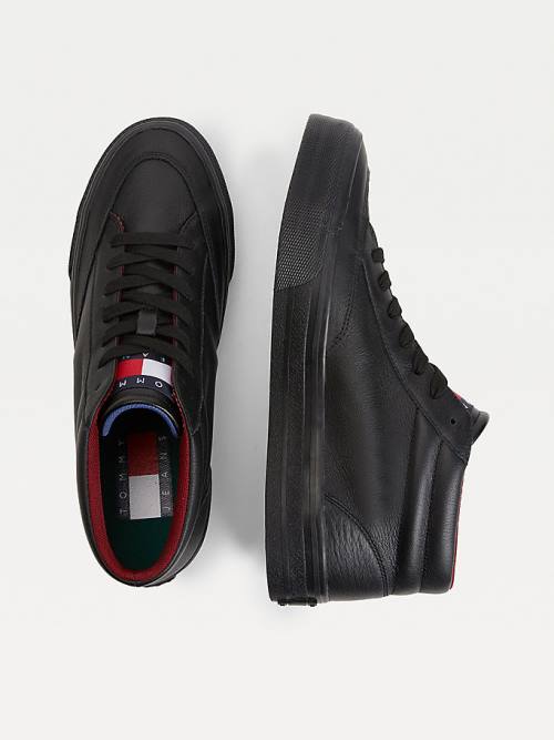 Tommy Hilfiger Deri Mid Cut Cut Cut Skate Spor Ayakkabı Erkek Siyah | TH524KRZ