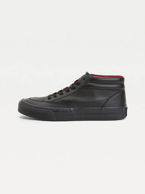 Tommy Hilfiger Deri Mid Cut Cut Cut Skate Spor Ayakkabı Erkek Siyah | TH524KRZ