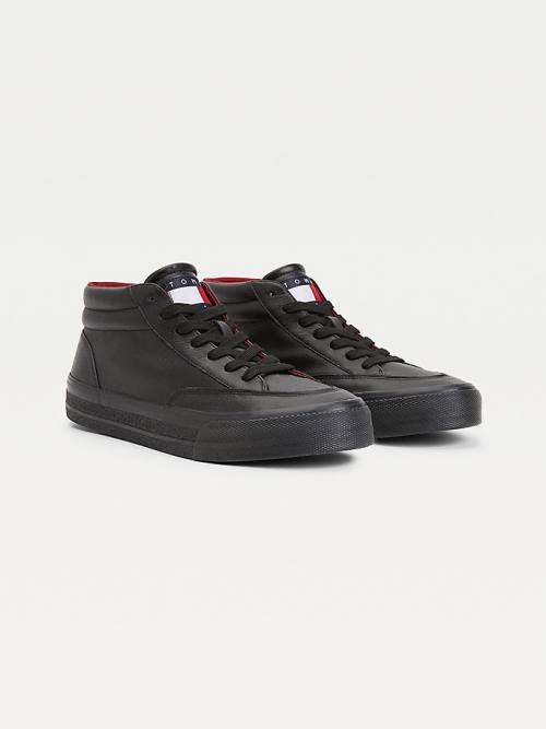 Tommy Hilfiger Deri Mid Cut Cut Cut Skate Spor Ayakkabı Erkek Siyah | TH524KRZ