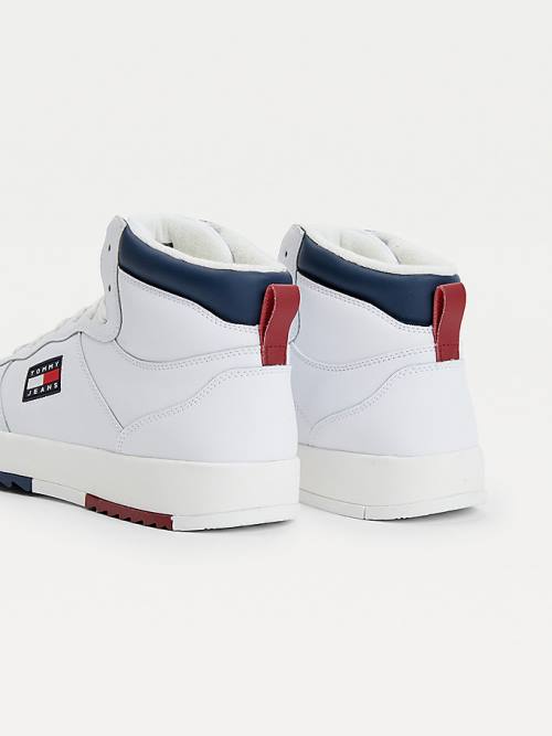 Tommy Hilfiger Deri Mid Cut Cut Cut-Top Spor Ayakkabı Erkek Beyaz | TH497SNW