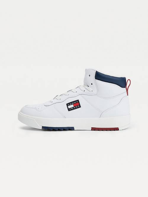 Tommy Hilfiger Deri Mid Cut Cut Cut-Top Spor Ayakkabı Erkek Beyaz | TH497SNW