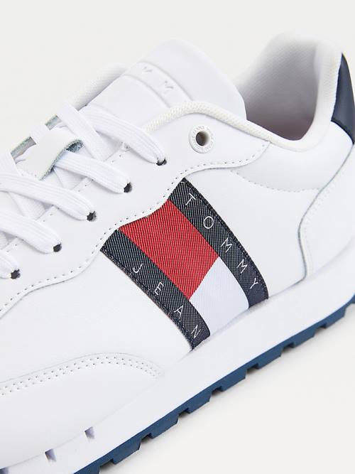 Tommy Hilfiger Deri Mix Webbing Logo Spor Ayakkabı Erkek Beyaz | TH759HIT