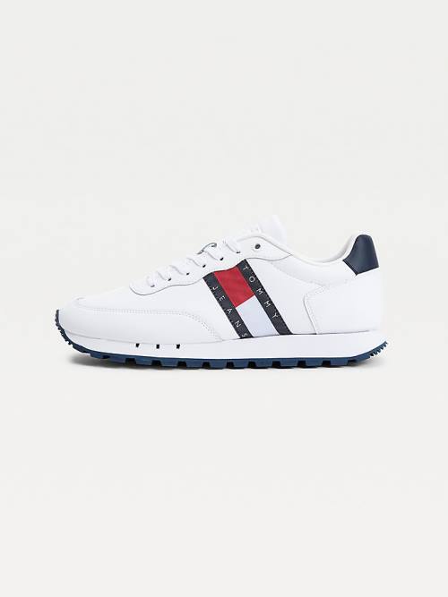 Tommy Hilfiger Deri Mix Webbing Logo Spor Ayakkabı Erkek Beyaz | TH759HIT