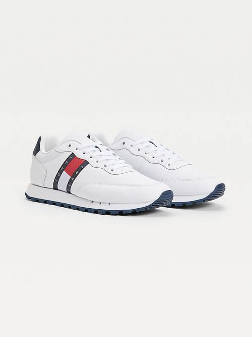 Tommy Hilfiger Deri Mix Webbing Logo Spor Ayakkabı Erkek Beyaz | TH759HIT