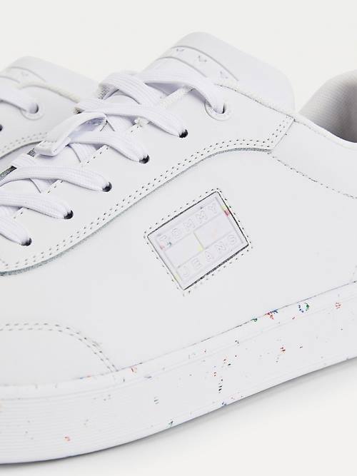 Tommy Hilfiger Deri Speckled Cupsole Spor Ayakkabı Erkek Beyaz | TH318TGH