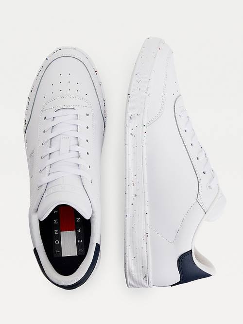 Tommy Hilfiger Deri Speckled Cupsole Spor Ayakkabı Erkek Beyaz | TH318TGH