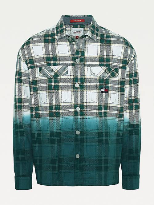 Tommy Hilfiger Dip Dye Check Overshirt Gömlek Erkek Yeşil | TH259BNO