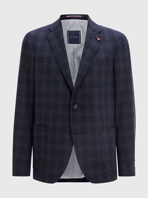 Tommy Hilfiger Dotted Check Slim Fit Blazer Erkek Mavi | TH268UHS