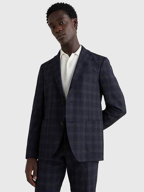 Tommy Hilfiger Dotted Check Slim Fit Blazer Erkek Mavi | TH268UHS