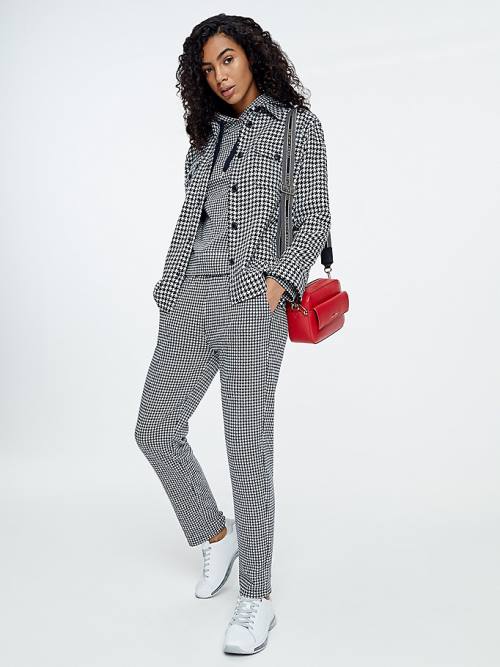 Tommy Hilfiger Double Breasted Houndstooth Virgin Wool Blazer Kadın Mavi | TH206VAU