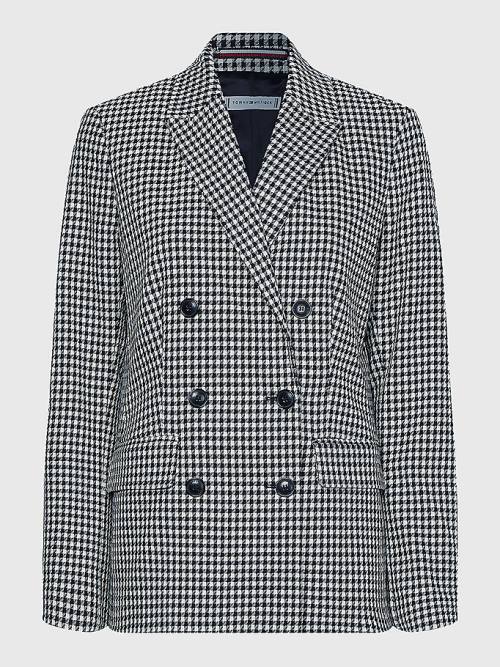 Tommy Hilfiger Double Breasted Houndstooth Virgin Wool Blazer Kadın Mavi | TH206VAU