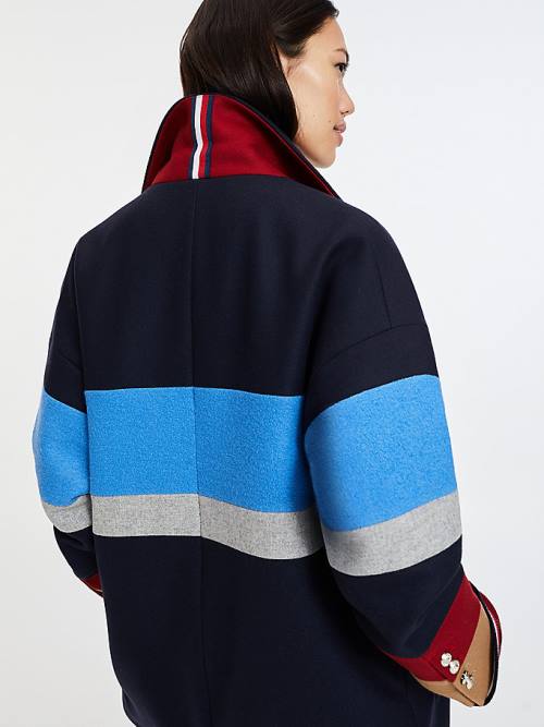 Tommy Hilfiger Double Breasted Stripe Wool Blend Kaban Kadın Mavi | TH345AVC