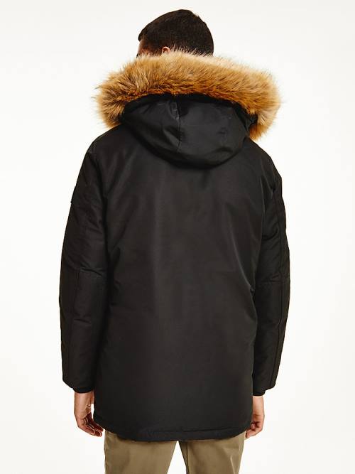 Tommy Hilfiger Down Faux Fur Hood Rockie Parka Kaban Erkek Siyah | TH826AMP