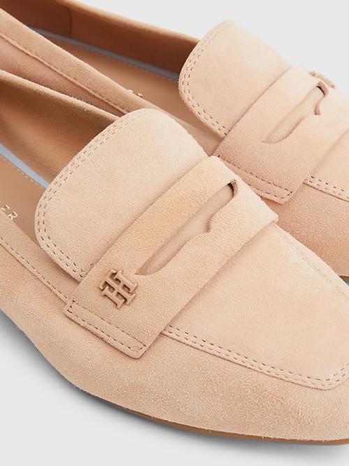 Tommy Hilfiger Düz Süet Loafer Ayakkabı Kadın Bej Rengi | TH134YRF