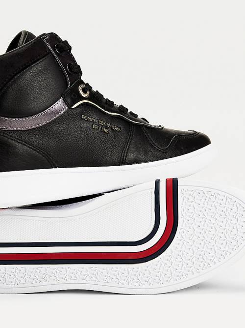 Tommy Hilfiger Elevated Deri Metallic Court Spor Ayakkabı Kadın Siyah | TH130GMX