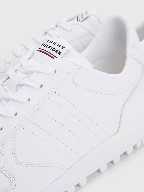 Tommy Hilfiger Elevated Deri Runner Spor Ayakkabı Erkek Beyaz | TH745GQT