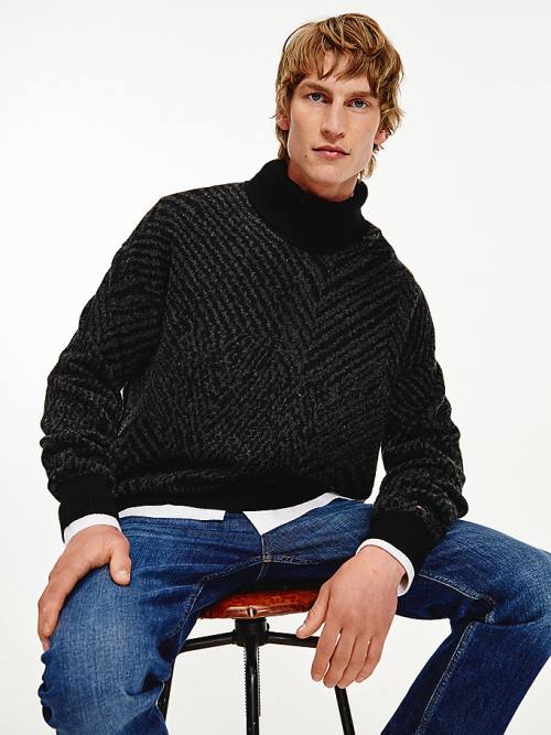 Tommy Hilfiger Elevated Herringbone Roll Neck Jumper Kazak Erkek Gri | TH734CYN