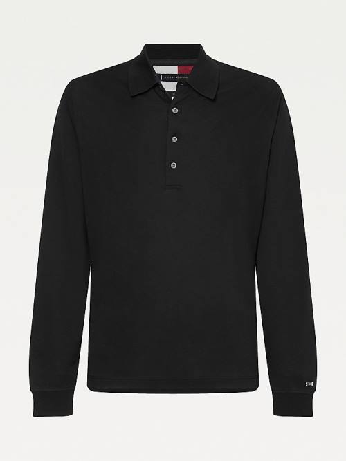 Tommy Hilfiger Elevated Long Sleeve Polo Yaka Tişört Erkek Siyah | TH837FBG