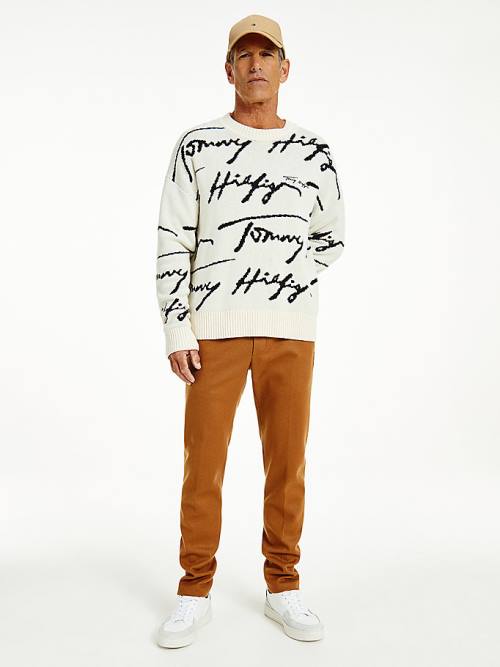 Tommy Hilfiger Elevated Signature Logo Jumper Kazak Erkek Beyaz | TH186PCD