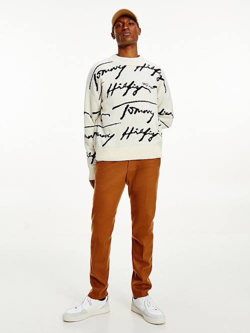 Tommy Hilfiger Elevated Signature Logo Jumper Kazak Erkek Beyaz | TH186PCD