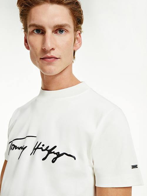 Tommy Hilfiger Elevated Signature Organic Pamuklu Tişört Erkek Beyaz | TH426MDU