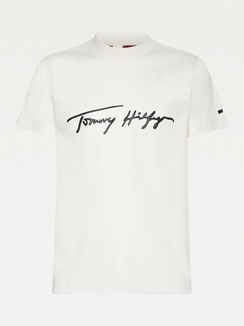 Tommy Hilfiger Elevated Signature Organic Pamuklu Tişört Erkek Beyaz | TH426MDU