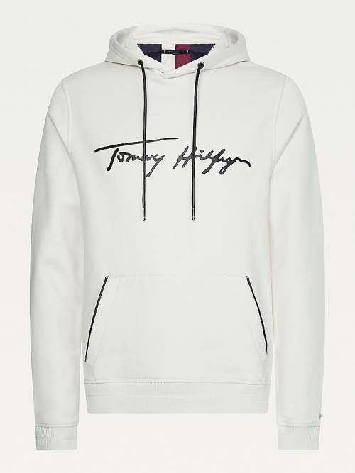 Tommy Hilfiger Elevated TH Signature Kapüşonlu Sweatshirt Erkek Beyaz | TH327MRZ