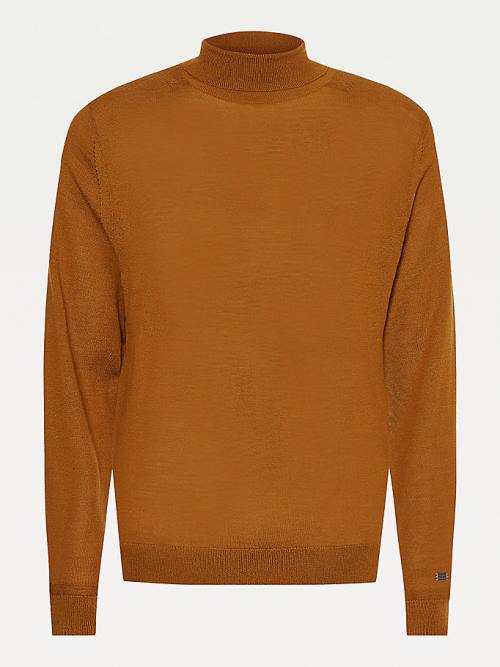 Tommy Hilfiger Elevated Wool Silk Roll Neck Jumper Kazak Erkek Kahverengi | TH640PFH