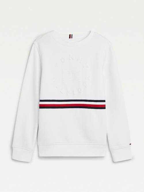 Tommy Hilfiger Embossed Banded Sweatshirt Erkek Çocuk Beyaz | TH518ONV