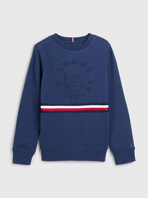 Tommy Hilfiger Embossed Banded Sweatshirt Erkek Çocuk Mavi | TH684XZV