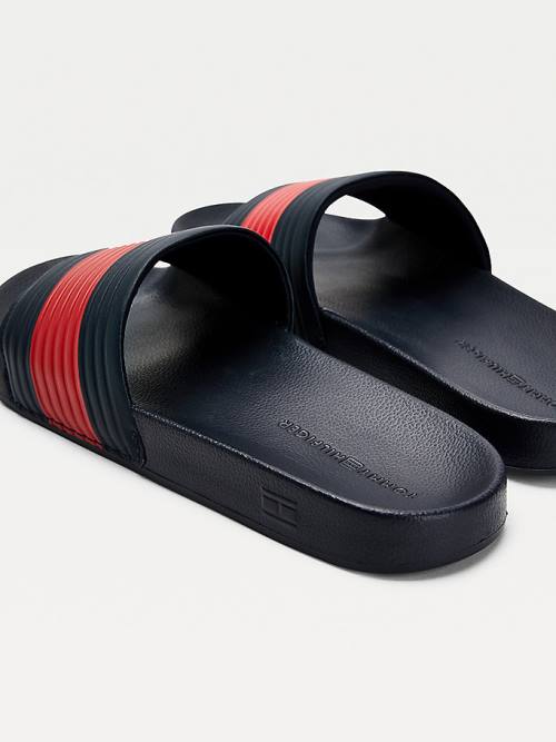 Tommy Hilfiger Embossed Flag Pool Slides Sandalet Erkek Mavi | TH175UTL