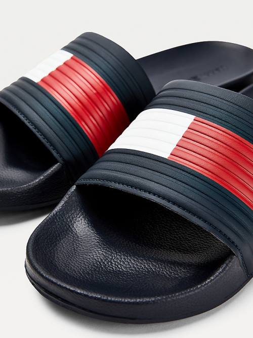 Tommy Hilfiger Embossed Flag Pool Slides Sandalet Erkek Mavi | TH175UTL