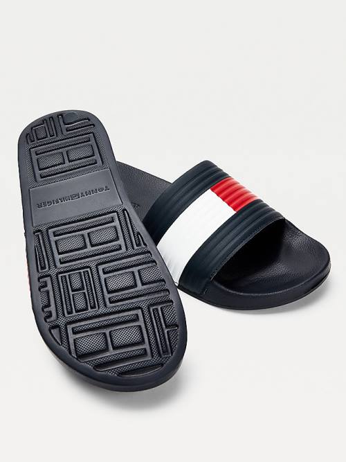 Tommy Hilfiger Embossed Flag Pool Slides Sandalet Erkek Mavi | TH175UTL