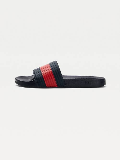 Tommy Hilfiger Embossed Flag Pool Slides Sandalet Erkek Mavi | TH175UTL