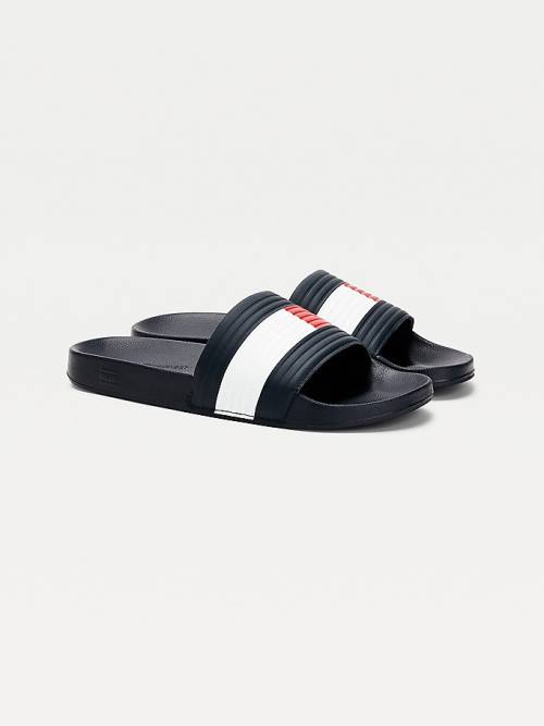 Tommy Hilfiger Embossed Flag Pool Slides Sandalet Erkek Mavi | TH175UTL