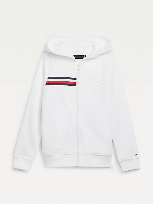 Tommy Hilfiger Embossed Logo Zip-Thru Kapüşonlu Sweatshirt Erkek Çocuk Beyaz | TH170HBO