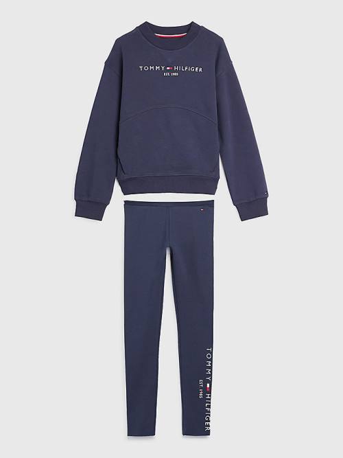 Tommy Hilfiger Essential And Leggings Set Sweatshirt Kiz Çocuk Mavi | TH502TUD