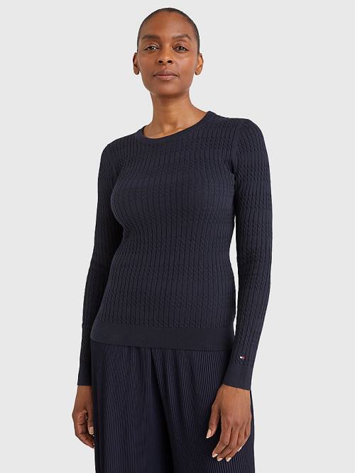 Tommy Hilfiger Essential Cable Knit Jumper Kazak Kadın Mavi | TH398QIX