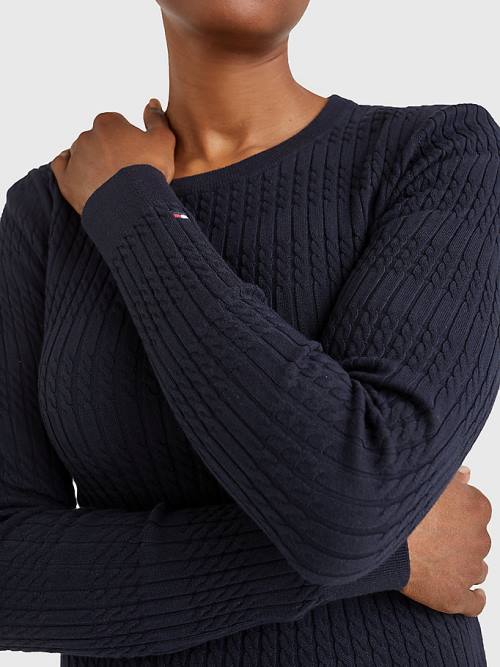 Tommy Hilfiger Essential Cable Knit Jumper Kazak Kadın Mavi | TH398QIX