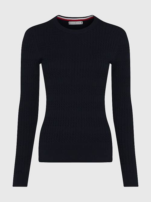 Tommy Hilfiger Essential Cable Knit Jumper Kazak Kadın Mavi | TH398QIX