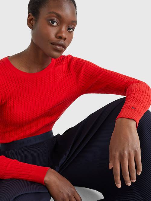 Tommy Hilfiger Essential Cable Knit Jumper Kazak Kadın Turuncu | TH479AUQ