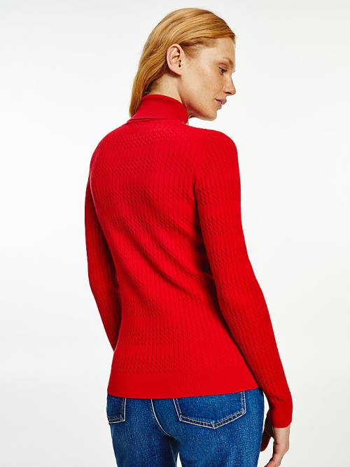 Tommy Hilfiger Essential Cable Knit Slim Fit Jumper Kazak Kadın Kırmızı | TH209JKA