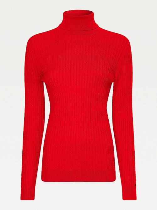 Tommy Hilfiger Essential Cable Knit Slim Fit Jumper Kazak Kadın Kırmızı | TH209JKA